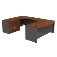 Bush Series C U-Shaped Bow Front Office Desk with Lateral File, Left (Shown in Hansen Cherry)