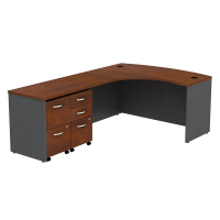 BBF Series C L-Shaped Bow Front Office Desk with Mobile Pedestals, Left (Shown in Hansen Cherry)