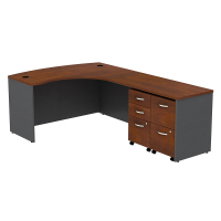 BBF Series C L-Shaped Bow Front Office Desk with Mobile Pedestals, Right (Shown in Hansen Cherry)
