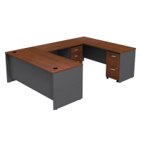 BBF Series C U-Shaped Straight Front Office Desk with Mobile Pedestals (Shown in Harvest Cherry)