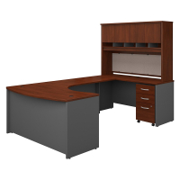 BBF Series C 60" W Bow Front U-Shaped Office Desk Set with Mobile Pedestal, Right Bridge (Shown in Hansen Cherry)