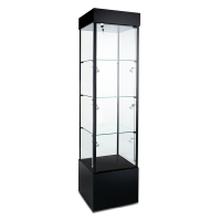 Tecno Square Tower Display Case 18.5" W x 18.5" D x 73" H (Shown in Black with Black Frame; Side Lights Not Included)