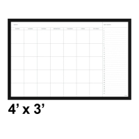 U Brands 4' x 3' Black Aluminum Frame Magnetic Monthly Calendar Painted Steel Whiteboard