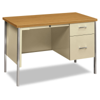 HON 45.25" W Single Pedestal Teacher Desk, Right, Harvest Putty