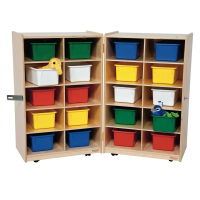 Wood Designs Childrens Classroom 20-Space Folding Mobile Storage Unit with Trays, 38" H x 48" W (Shown with Assorted Trays)