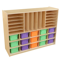 Wood Designs Childrens Classroom Multi-Storage Unit with Assorted Pastel Trays