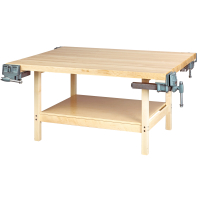 Diversified Woodcrafts Maple Top Makerspace Wood Workbench, 4 Vises