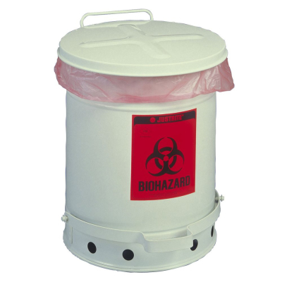 Justrite 05915 Foot-Operated Soundgard 6 Gallon Biohazard Waste Safety Can, White