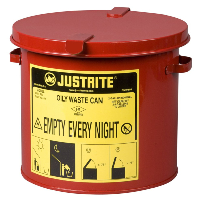 Justrite 09200 Countertop 2 Gallon Oily Waste Safety Can, Red