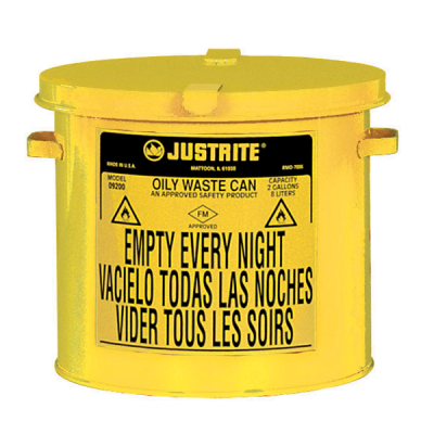 Justrite 09200Y Countertop 2 Gallon Oily Waste Safety Can, Yellow
