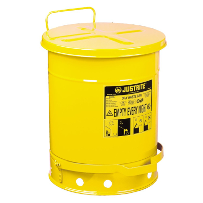 Justrite 09301 Foot-Operated 10 Gallon Oily Waste Safety Can, Yellow