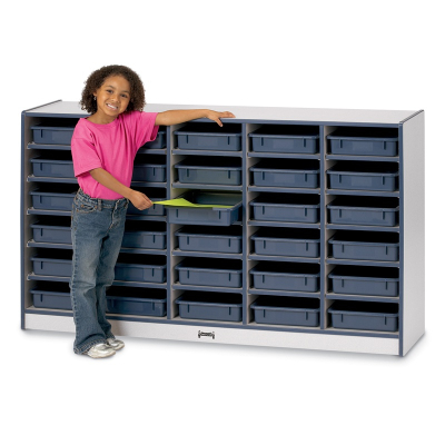 Jonti-Craft Rainbow Accents 30 Paper-Tray Mobile Classroom Storage with Paper-Trays (Shown in Navy)