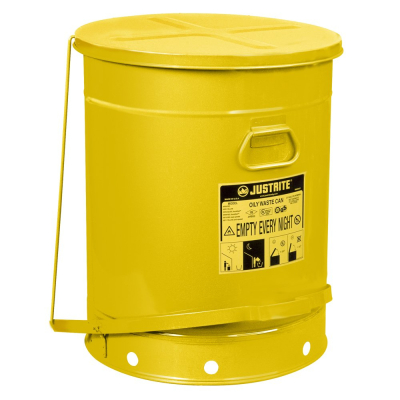 Justrite 09701 Foot-Operated 21 Gallon Oily Waste Safety Can, Yellow