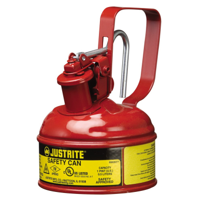 Justrite 10001 Type I 1 Pint Trigger Handle Steel Safety Can, Red