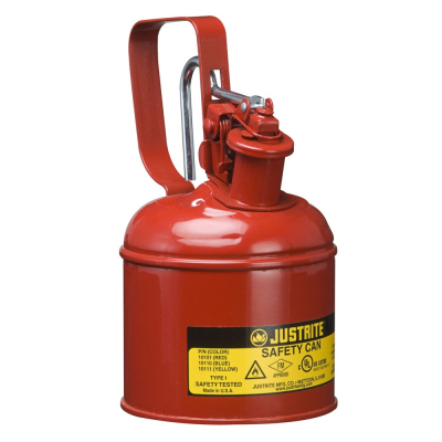 Justrite 10101 Type I 1 Quart Trigger Handle Steel Safety Can, Red