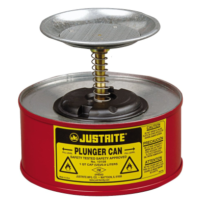 Justrite 10108 Steel 1 Quart Plunger Dispensing Safety Can, Red