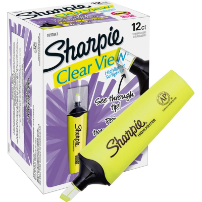 Sharpie Clearview Blade Tip Highlighter, Yellow, 12-Pack