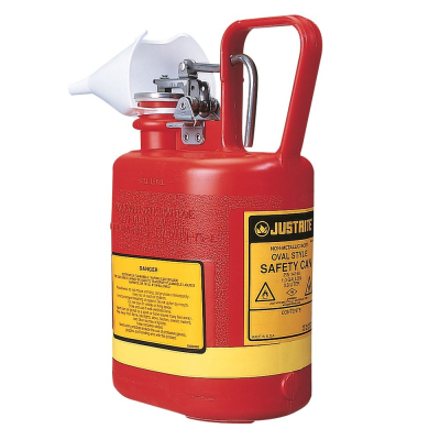 Justrite 14160 1 Gallon Polyethylene Oval Safety Can, Red (funnel not included)