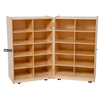 Wood Designs Childrens Classroom 20-Space Mobile Storage Unit, Folding, 38" H x 48" W (24" W folded)