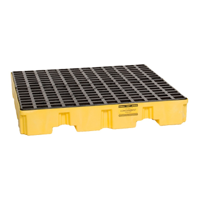 Eagle 1645 4-Drum Low Profile 51.5" W x 51.5" L Spill Containment Pallet with Drain, 66 Gallons, Yellow