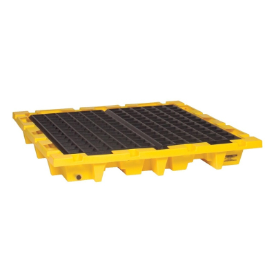 Eagle 1646 4-Drum Nestable 58.5" W x 58.5" L Spill Containment Pallet with Drain, 66 Gallons, Yellow