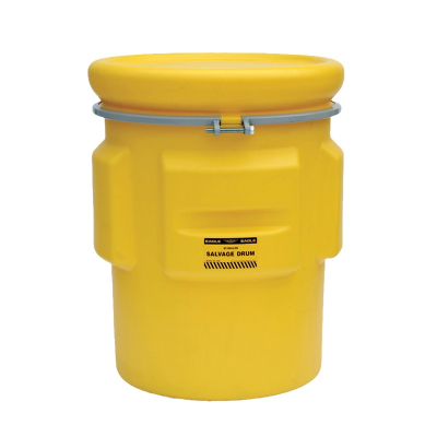 Eagle 1665 Overpack Salvage Metal Band Poly Drum with Bolt, 65 Gallons, Yellow