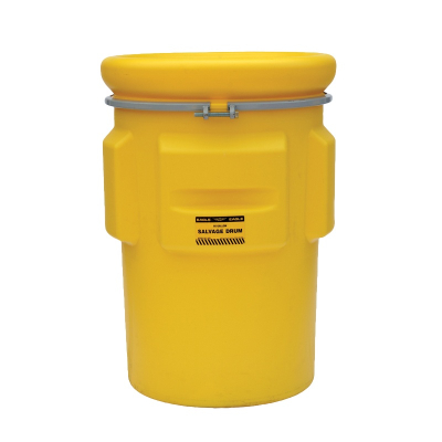 Eagle 1695 Salvage Metal Band Poly Drum with Bolt, 95 Gallons, Yellow