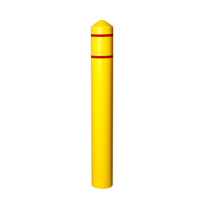 Eagle 4" Round HDPE Bollard Cover Post Protector Sleeve, Yellow with 3/4" Reflective Red Stripes 1735YRS