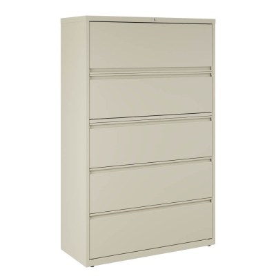 Hirsh HL8000 Series 5-Drawer 42" Wide Full-Width Pull Lateral File Cabinet, Putty