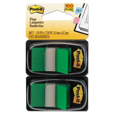 Post-It 1" x 1-3/4" Marking Flags, Green, 100 Flags/Pack