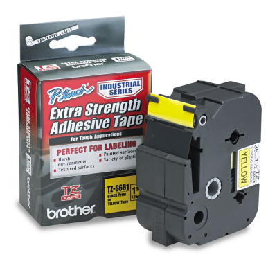 Brother P-Touch TZES661 TZe Series 1-1/2" x 26.2 ft. Labeling Tape, Black on Yellow