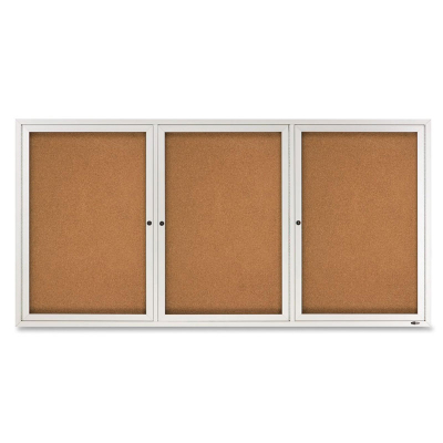 Quartet 2366 Indoor 3 Door 6 ft. x 3 ft. Aluminum Frame Enclosed Cork Bulletin Board