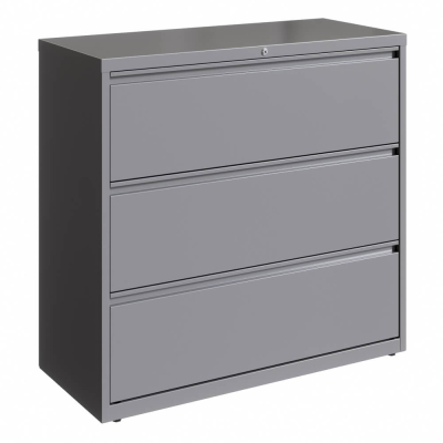 Hirsh HL10000 Series 3-Drawer 42" Wide Full-Width Pull Lateral File Cabinet, Arctic Silver