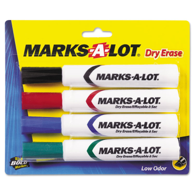 Marks-A-Lot Desk Dry Erase Marker, Chisel Tip, Assorted, 4-Pack
