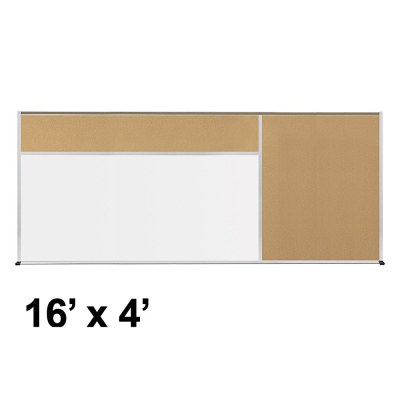 Best-Rite Style-D 16 x 4 Tackboard and Porcelain Magnetic Combination Whiteboard (Shown in Natural Cork)