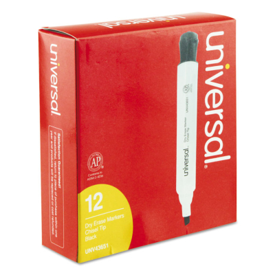 Universal Dry Erase Marker, Chisel Tip, Black, 12-Pack