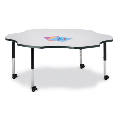Jonti-Craft Berries 60" D Six-Leaf-Shaped Mobile Classroom Activity Table (Shown in Grey/Black)