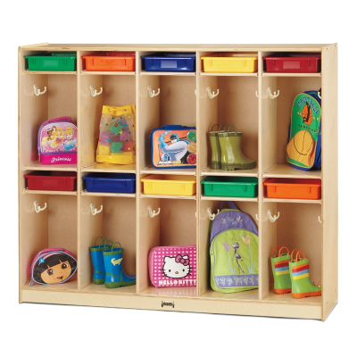 Jonti-Craft Take Home Center 10-Section Cubbie Coat Locker with Colored Paper-Trays