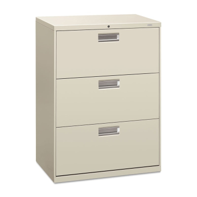 HON Brigade 673LQ 3-Drawer 30" Wide Lateral File Cabinet, Letter & Legal Size, Light Gray