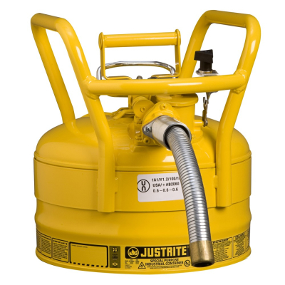 Type II AccuFlow DOT 2.5 Gallon Steel Safety Can, 1" Hose, Yellow