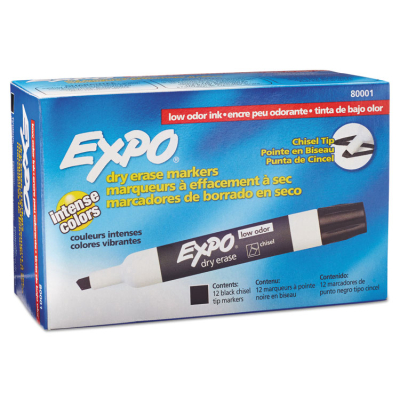Expo Low-Odor Dry Erase Markers, Chisel Tip, 12-Pack (Shown in Black)