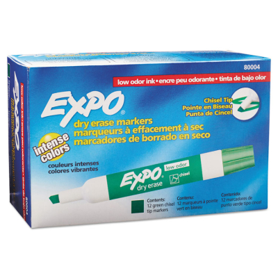 Expo Low-Odor Dry Erase Marker, Chisel Tip, Green, 12-Pack