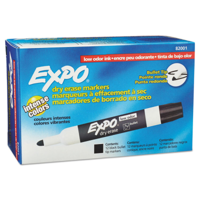 Expo Low-Odor Dry Erase Markers, Bullet Tip, 12-Pack (Shown in Black)