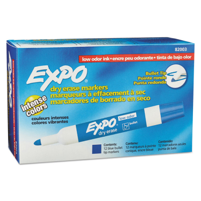 Expo Low-Odor Dry Erase Marker, Bullet Tip, Blue, 12-Pack