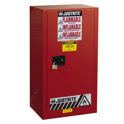 Justrite Sure-Grip EX 20 Gal Self-Closing Combustibles Storage Cabinet (Shown in Red, Padlock Not Included)
