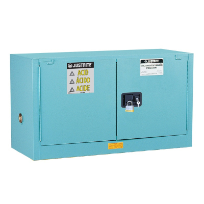 Just-Rite Sure-Grip EX 891722 Piggyback Self Close Two Door Corrosives Acids Steel Safety Cabinet, 17 Gallons, Blue (manual closing doors shown)