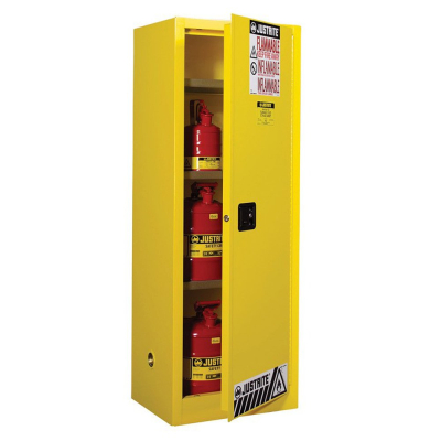 Justrite Sure-Grip EX Slimline 22 Gal Flammable Storage Cabinet (Shown in Yellow)