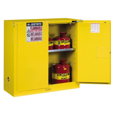 Justrite Sure-Grip EX 30 Gal Self-Closing Flammable Storage Cabinet, 44" H (Shown in Yellow, Safety Cans Not Included)