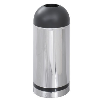 Safco Reflections 15 Gal. Open Top Dome Trash Receptacle, Chrome/Black