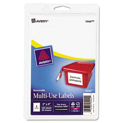 Avery 4" x 2" Removable Multi-Use Labels, White, 100/Pack